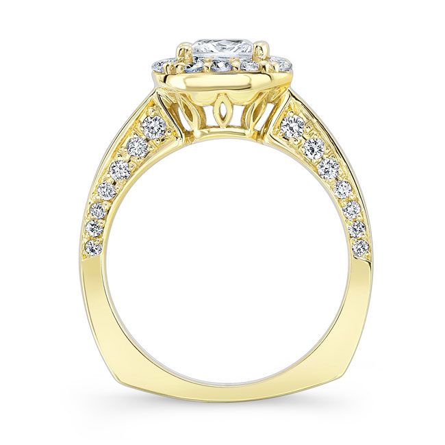  Yellow Gold Princess Cut Halo Moissanite Ring Image 2