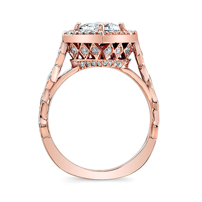  Rose Gold Vintage Princess Cut Lab Grown Diamond Halo Ring Image 2