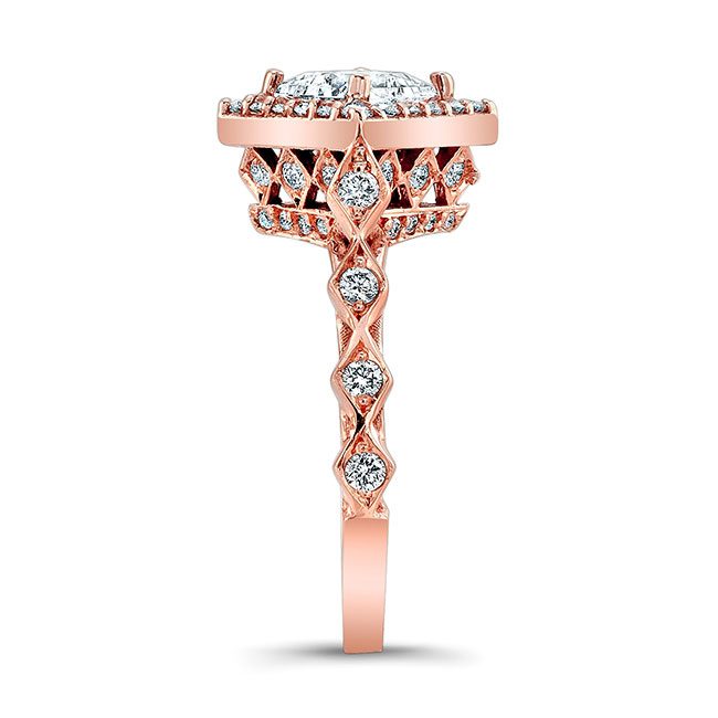  Rose Gold Vintage Princess Cut Lab Grown Diamond Halo Ring Image 3