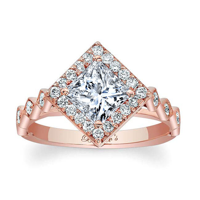  Rose Gold Vintage Princess Cut Moissanite Halo Ring Image 1