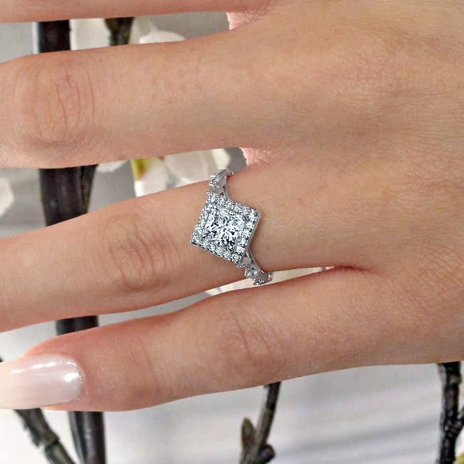 White Gold Vintage Princess Cut Lab Grown Diamond Halo Ring Image 3