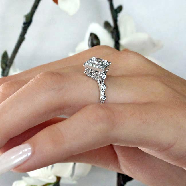 Platinum Vintage Princess Cut Lab Grown Diamond Halo Ring Image 4