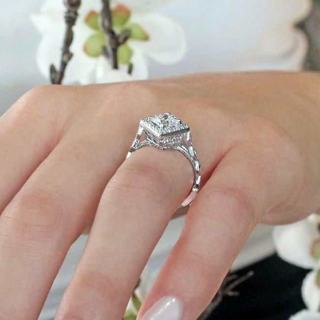 Platinum Vintage Princess Cut Lab Grown Diamond Halo Ring Image 5
