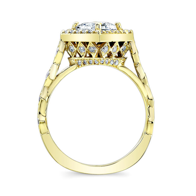  Yellow Gold Vintage Princess Cut Lab Grown Diamond Halo Ring Image 2