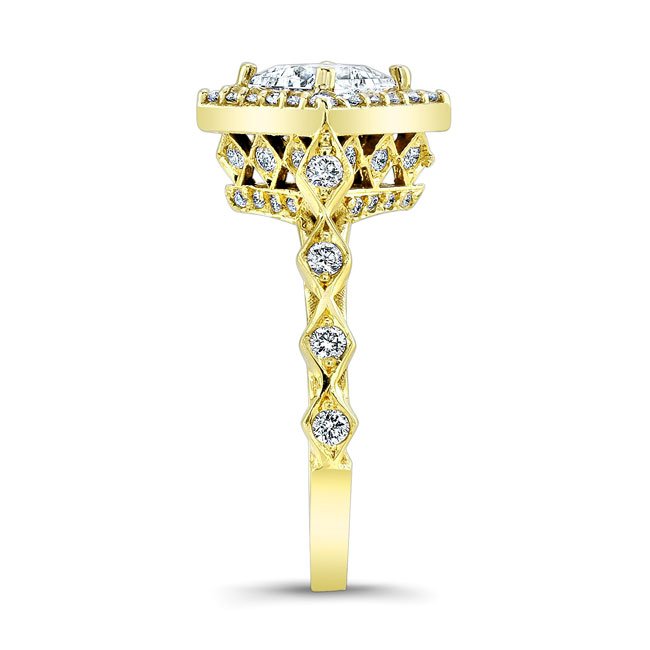  Yellow Gold Vintage Princess Cut Lab Grown Diamond Halo Ring Image 3