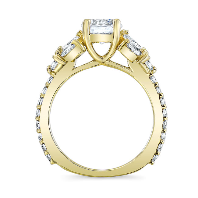  Yellow Gold Marquise And Round Moissanite Engagement Ring Image 2