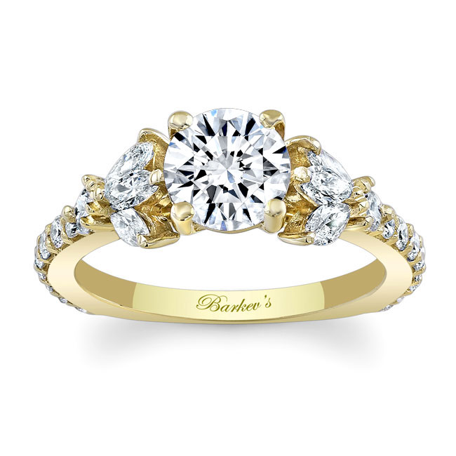  Yellow Gold Marquise And Round Moissanite Engagement Ring Image 1