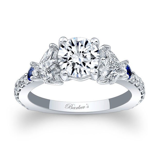 Marquise And Round Blue Sapphire Accent Engagement Ring