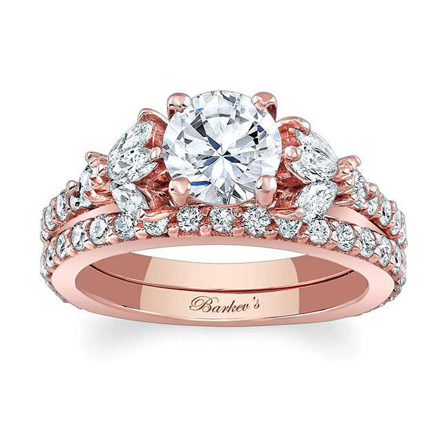 Rose Gold Marquise And Round Diamond Ring Set