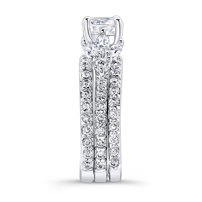  White Gold Marquise And Round Diamond Ring Set With 2 Bands Image 2
