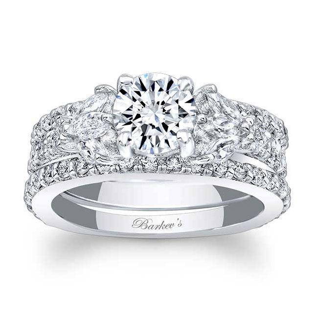  White Gold Marquise And Round Diamond Ring Set With 2 Bands Image 1