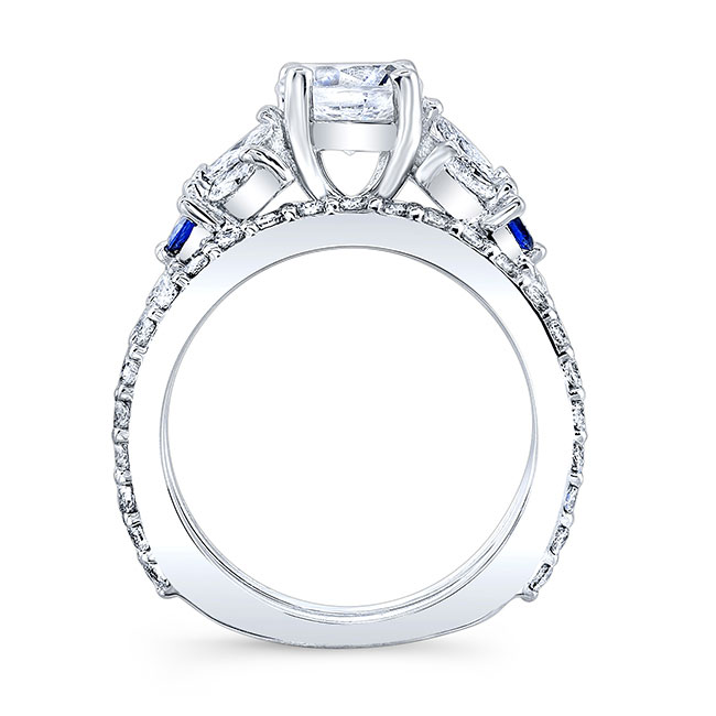  Marquise And Round Blue Sapphire Accent Ring Set Image 2