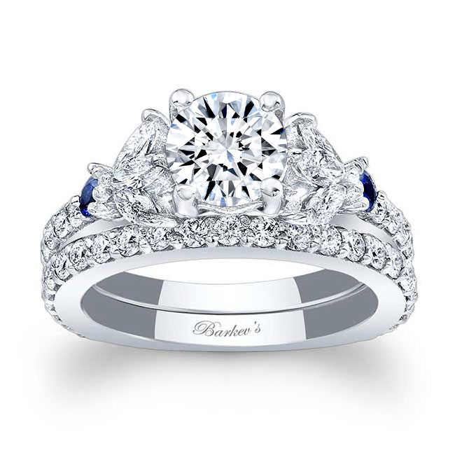  Marquise And Round Blue Sapphire Accent Moissanite Ring Set Image 1