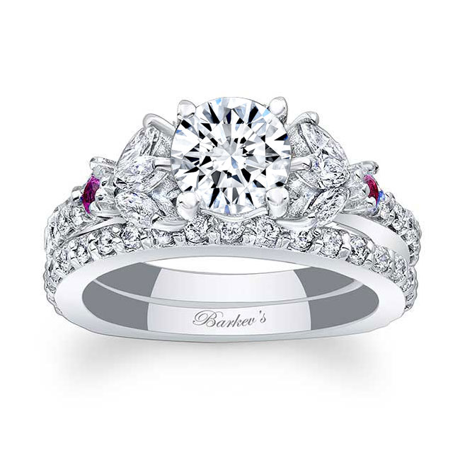  Marquise And Round Pink Sapphire Accent Moissanite Ring Set Image 1
