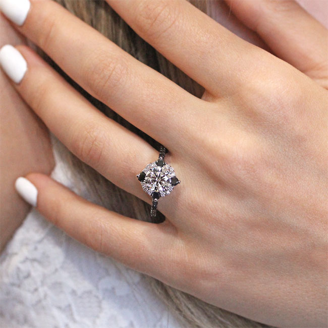  2 Carat Lab Diamond Halo Ring With Black Diamond Accents Image 3
