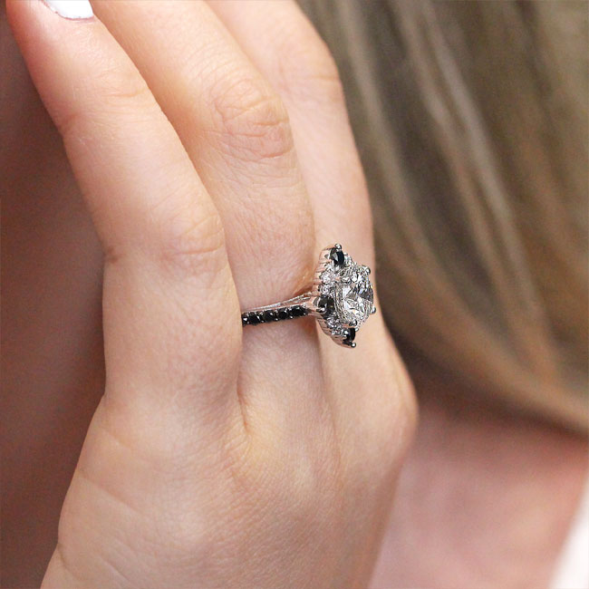  2 Carat Lab Diamond Halo Ring With Black Diamond Accents Image 5