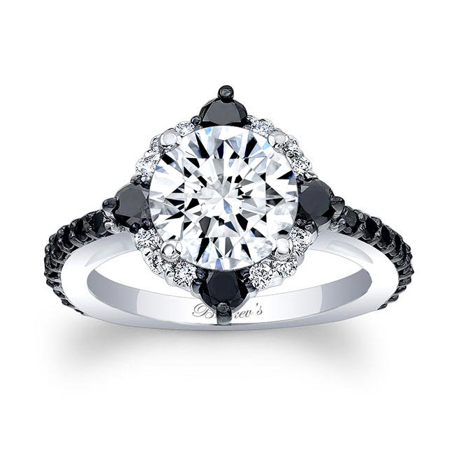  White Gold 2 Carat Moissanite Halo Black Diamond Accent Ring Image 1