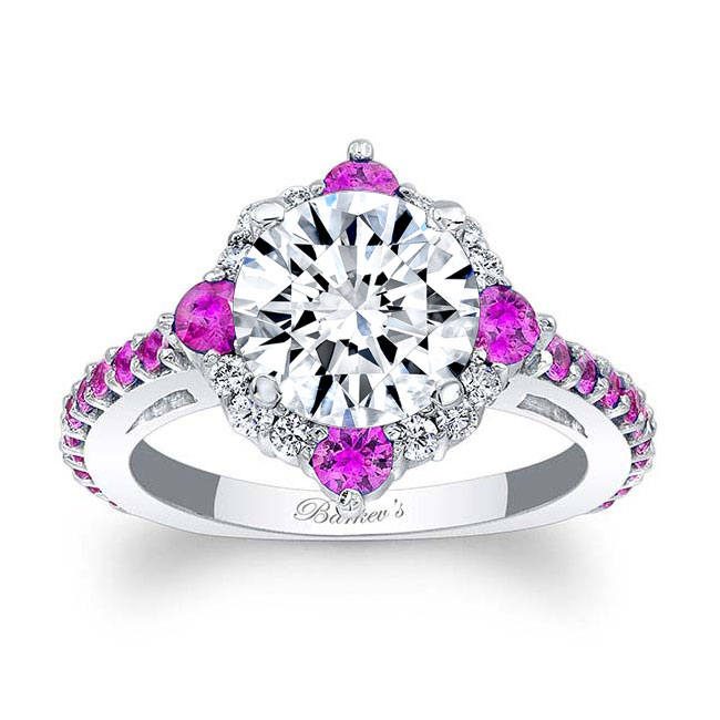 Platinum 2 Carat Halo Pink Sapphire And Diamond Ring Image 1