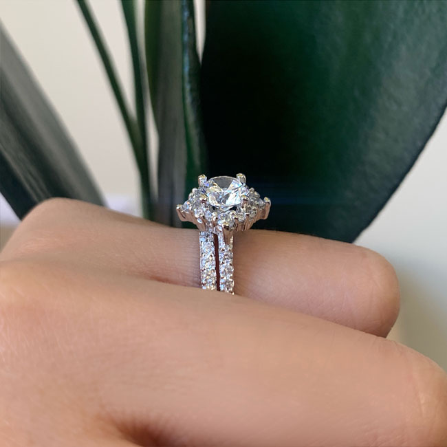 Platinum 2 Carat Moissanite Halo Diamond Bridal Set Image 6