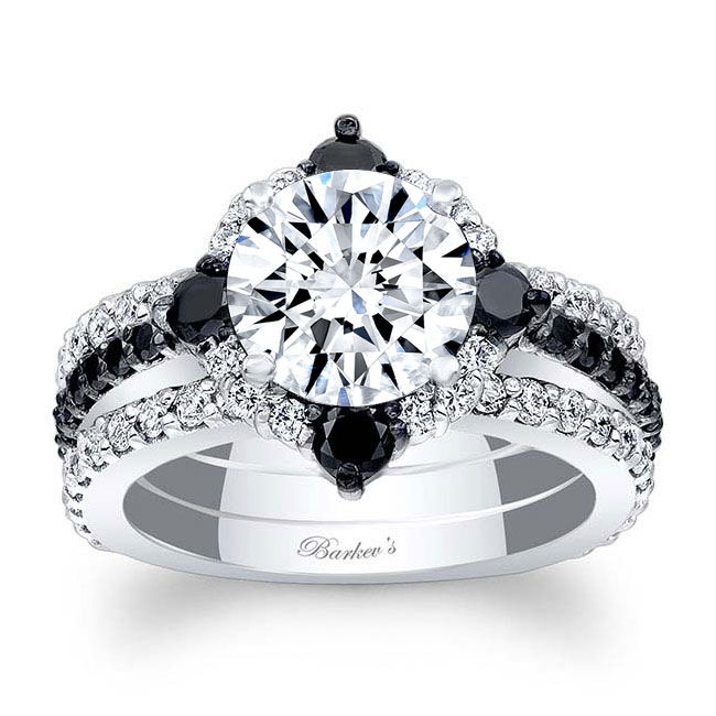  2 Carat Moissanite Halo Black Diamond Accent Set With 2 Bands Image 1