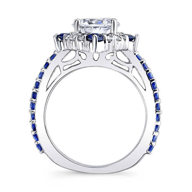  White Gold 2 Carat Halo Sapphire And Diamond Set With 2 Bands Image 2