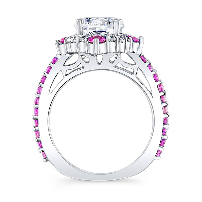  2 Carat Moissanite Halo Pink Sapphire Set With 2 Bands Image 2