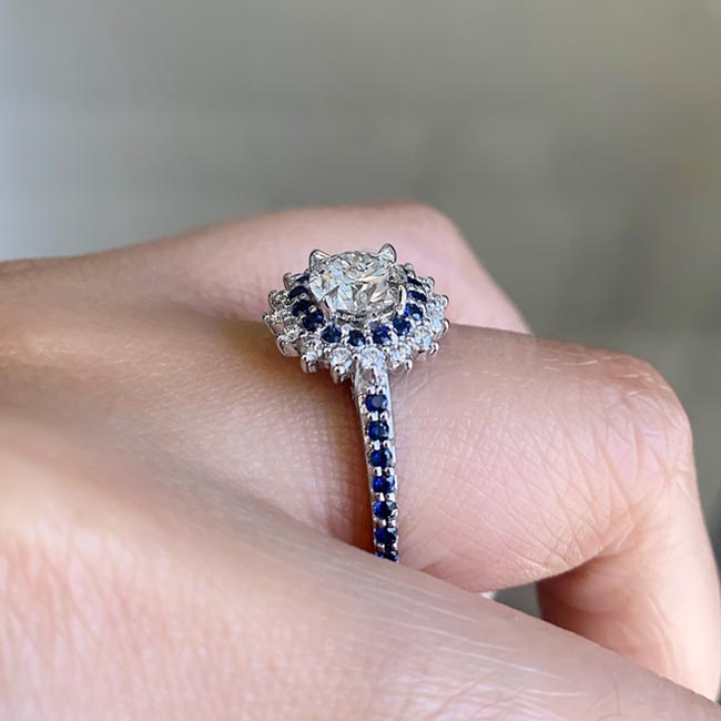 Blue Sapphire Accent Moissanite Sunflower Ring Image 4