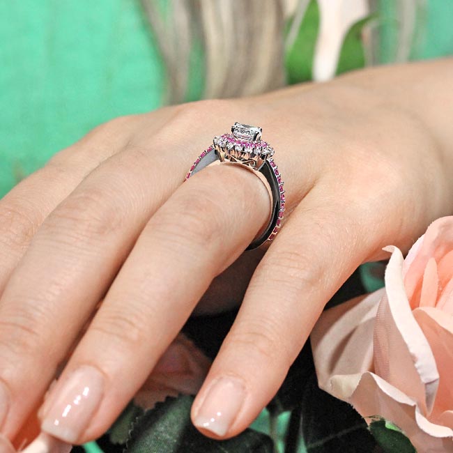  Pink Sapphire Accent Moissanite Sunflower Ring Image 5