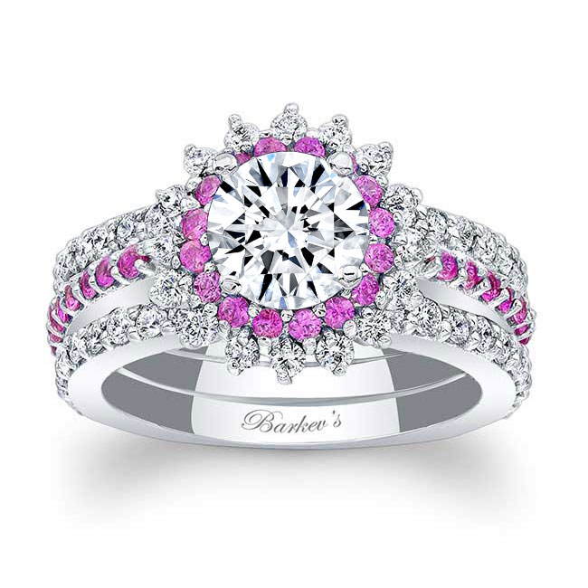 Pink Sapphire Accent Sunflower Bridal Set With 2 Bands