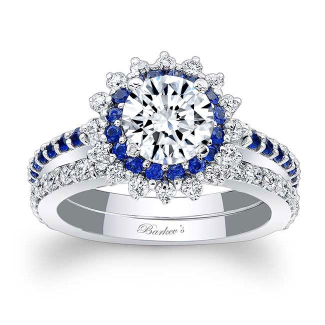 Platinum Moissanite Blue Sapphire Accent Sunflower Bridal Set Image 1