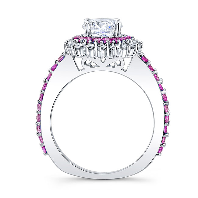  White Gold Pink Sapphire Accent Sunflower Bridal Set Image 2