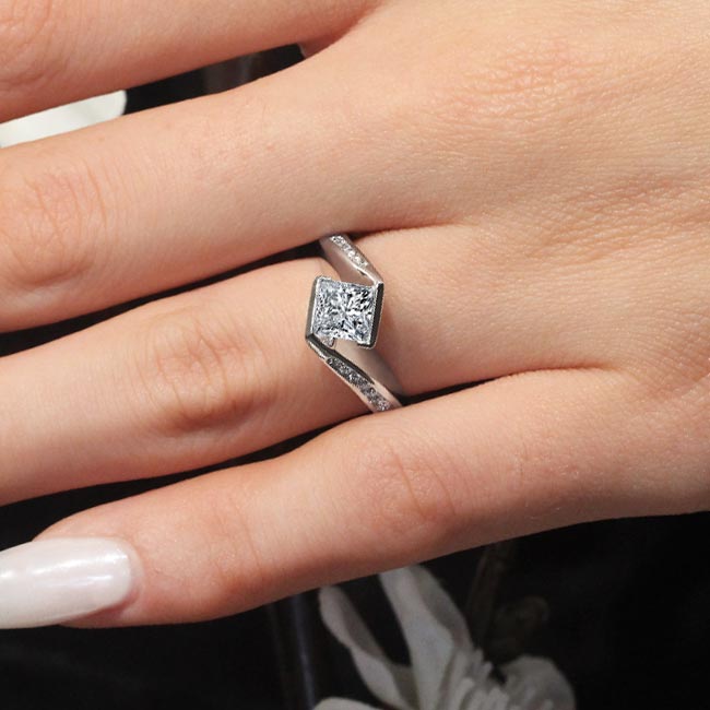 White Gold 1 Carat Princess Cut Lab Grown Diamond Bypass Ring Image 3
