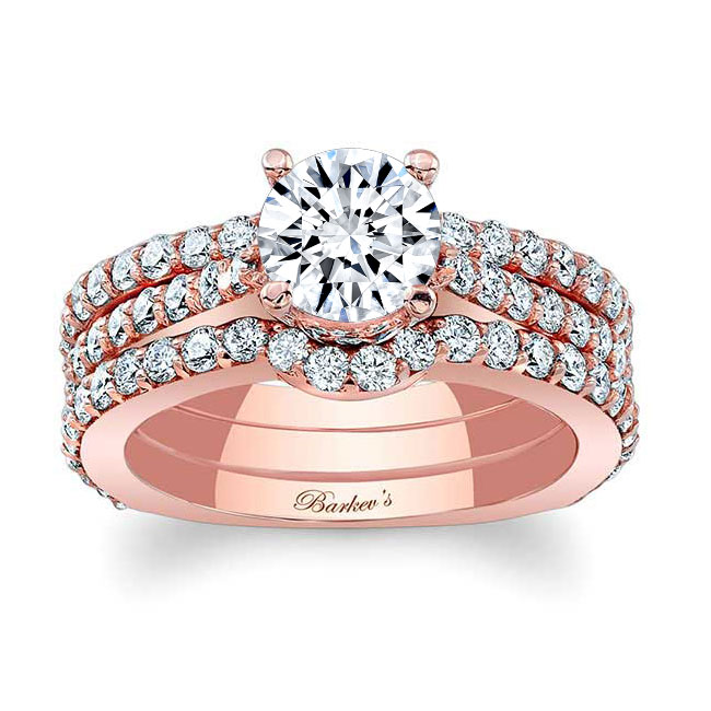  Rose Gold Traditional Moissanite Ring Set With 2 Bands Image 1
