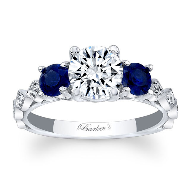Platinum Vintage 3 Stone Blue Sapphire Accent Ring Image 1