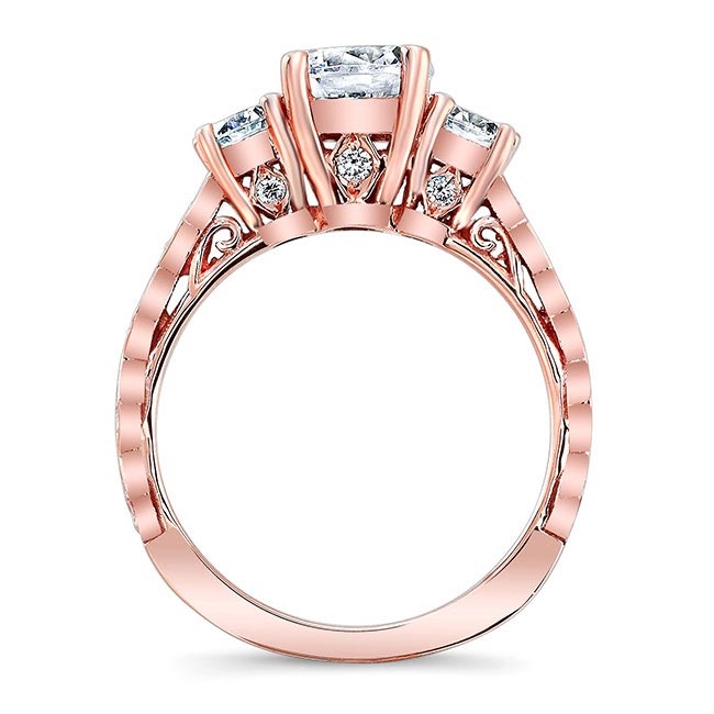  Rose Gold Vintage 3 Stone Lab Grown Diamond Ring Set With 2 Bands Image 2