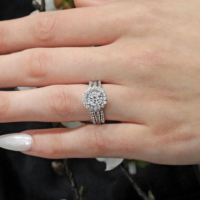 White Gold Cathedral Halo Moissanite Engagement Ring Image 3