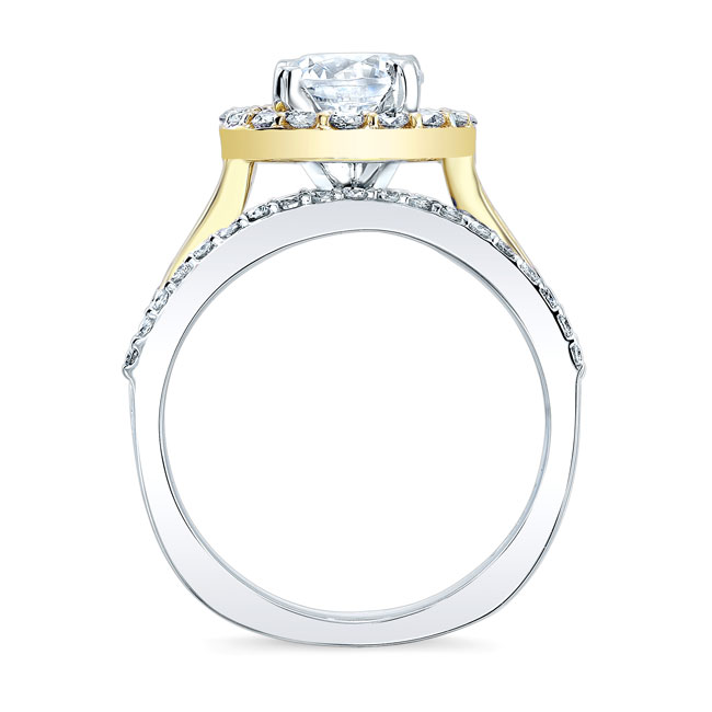  White Yellow Gold Channel Set Halo Engagement Ring Image 2