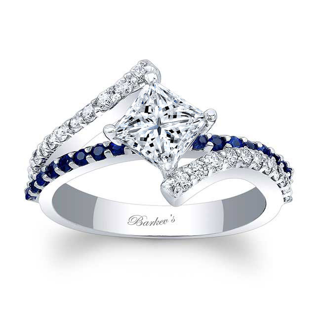 Blue Sapphire Accent Kite Set Moissanite Engagement Ring