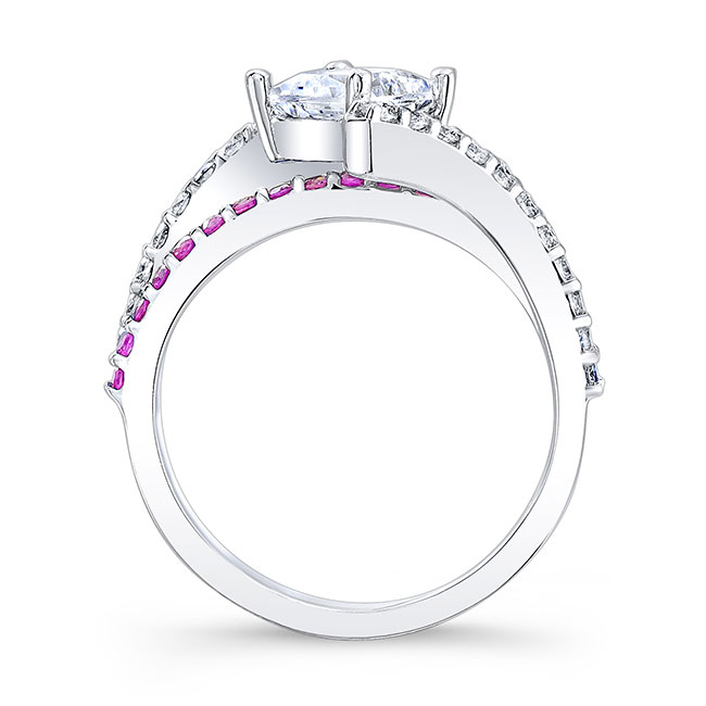 Platinum Pink Sapphire Accent Kite Set Moissanite Engagement Ring Image 2