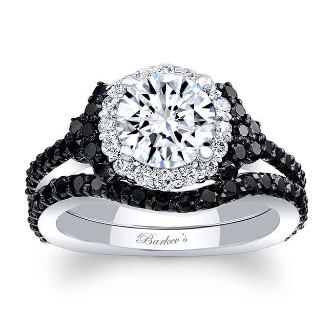 Black Diamond Accent Cluster Wedding Ring Set