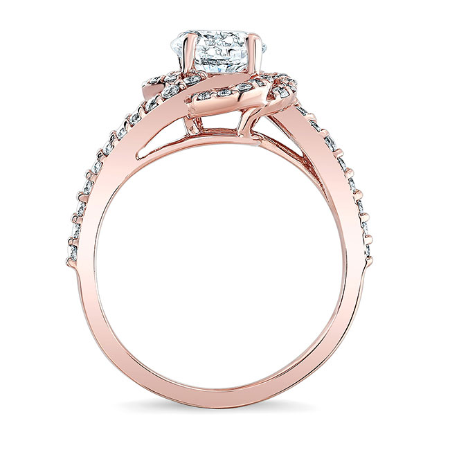 Rose Gold Thin Diamond Band Moissanite Engagement Ring Image 2
