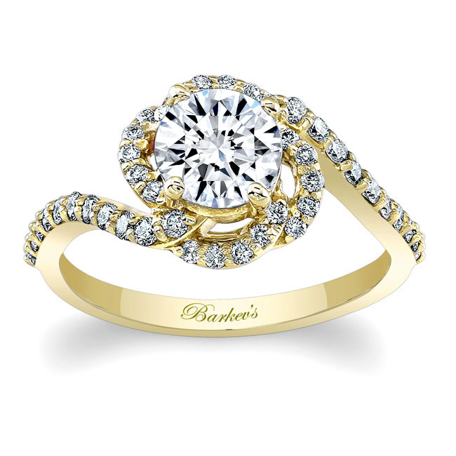 Yellow Gold Thin Diamond Band Engagement Ring