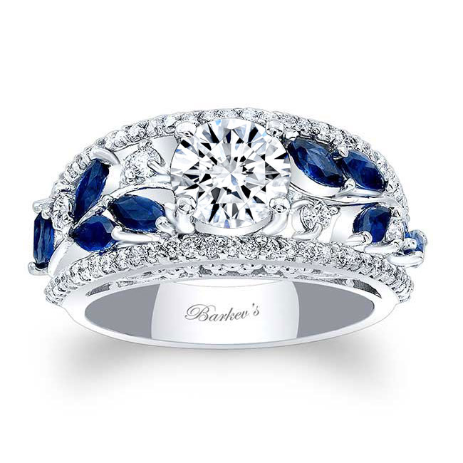 White Gold Vine Blue Sapphire Accent Moissanite Ring Image 1