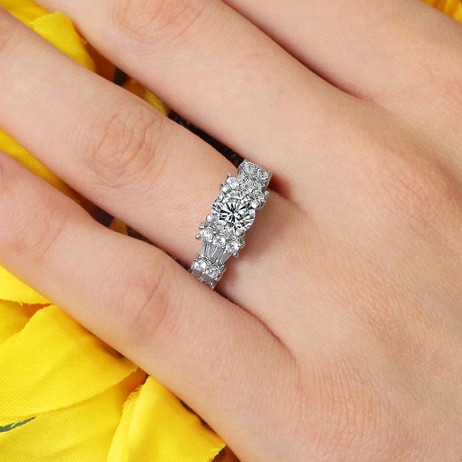 White Gold Baguette And Round Diamond Ring Image 3