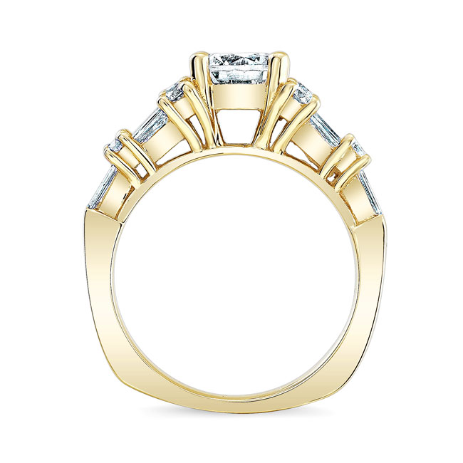 Yellow Gold Baguette And Round Moissanite Ring Image 2