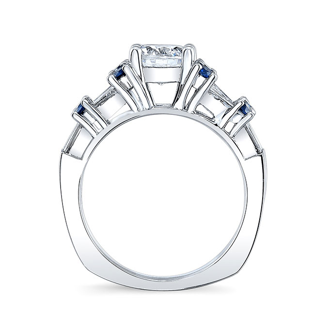  Baguette Diamond Blue Sapphire Accent Engagement Ring Image 2