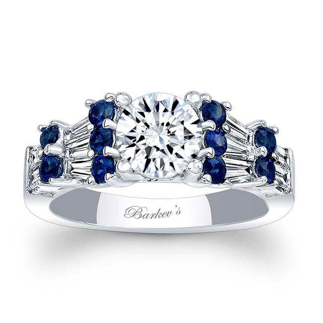 Baguette Diamond Blue Sapphire Accent Engagement Ring