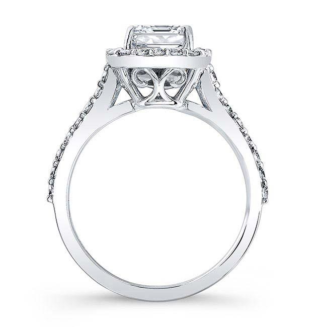 Platinum Emerald Cut Moissanite Halo Ring Image 2