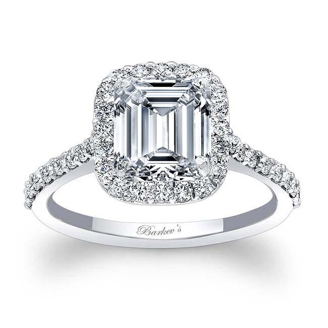 White Gold Emerald Cut Diamond Halo Ring