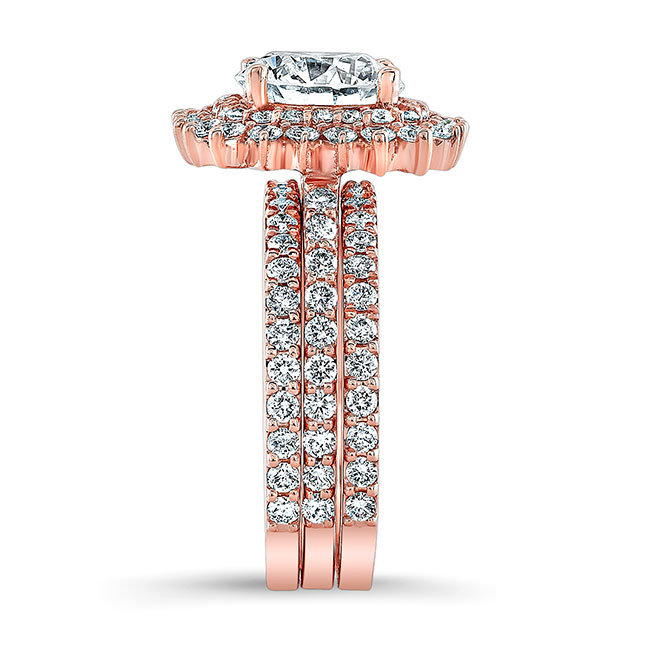 Rose Gold 3 Carat Lab Grown Diamond Engagement Ring Set With 2 Bands Image 3